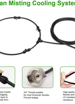 Outdoor Misting Fan Kit for a Cool Patio Breeze,Water Mister Spray for Cooling Outdoor,19.36FT (5.9M) Misting Line + 5 Brass Mist Nozzles + a Brass Adapter(3/4) Fit to Any Outdoor Fan