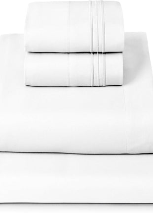 Mellanni Queen Sheets Set   4 PC Iconic Collection Bedding   Hotel Luxury, Extra Soft, Cooling Bed Sheets   Wrinkle, Fade, Stain Resistant (Queen, White)