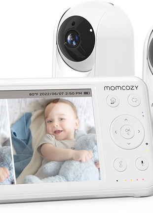 Momcozy Baby Monitor with 2 Cameras 5'' 1080P Split Screen Video Baby Monitor with Camera and Audio no WiFi for Baby Safety 5000mAh Battery Infrared Night Vision 2-Way Audio 960ft Range Ideal Gift