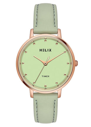 Helix by Timex Analog Watch for Women with Green Round Dial & Green Leather Strap Band Water Resistant Women's Wrist Watches - TW056HL00