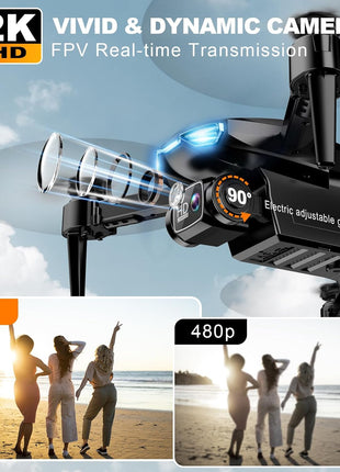 Drone with Camera for Adults, 2K HD FPV Drones with Upgrade Altitude Hold, One-Key Take Off/Landing, Speed Adjustment, Headless Mode, 2 Batteries, Toys Gifts for Teen Boys Girls, Beginner
