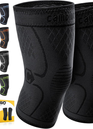 CAMBIVO 2 Pack Knee Braces for Women & Men, Knee Compression Sleeves for Knee Pain Relief, Knee Support with Non-Slip Silicone, Breathable, for Running, Workout, Weightlifting & Daily Use, Arthritis Support (Black, Medium)