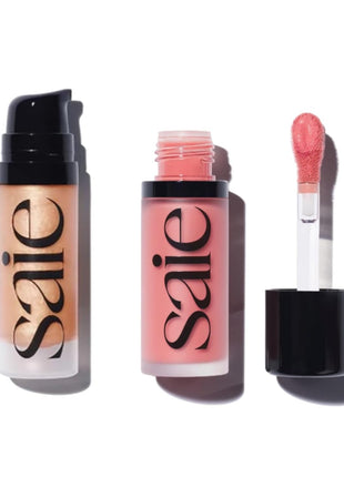 Saie Mini Glowy Super Gel Lightweight llluminator & Makeup Primer - Sunglow (0.5 oz) + Dew Blush - Lightweight Liquid Blush with a Blendable + Buildable Cream Finish - Sweetie (.40 oz)