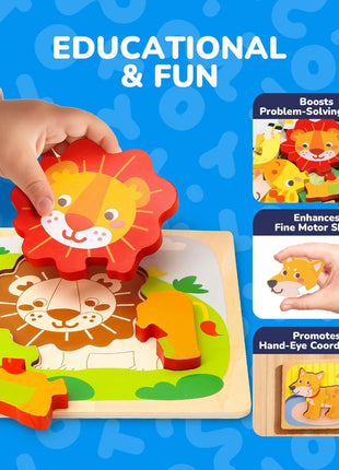TOY Life Wooden Puzzles for Toddlers 2-4, Montessori Toys for 1 2 3 Year Old Boys Girls, Animals Puzzles Educational Learning Toys 2 Year Old, Toddler Birthday Gifts Toy for Baby Girl Boy 6M+