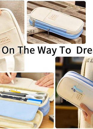 EASTHILL Big Capacity Pencil Pen Case Office College School Large Storage High Capacity Bag Pouch Holder Box Organizer Light Blue