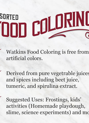 Watkins Assorted Food Coloring, 1 Each Red, Yellow, Green, Blue, Total Four 0.3 oz bottles, 4 Count (Pack of 1)