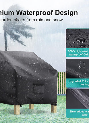 Patio Chair Covers for Outdoor Furniture Waterproof 2 Pack, Lawn Chair Covers 600D Heavy Duty Oxford Cloth, Large Covers for Lounge Lawn Deep Seat Black 38 inch W x 31 inch D x 29 inch H