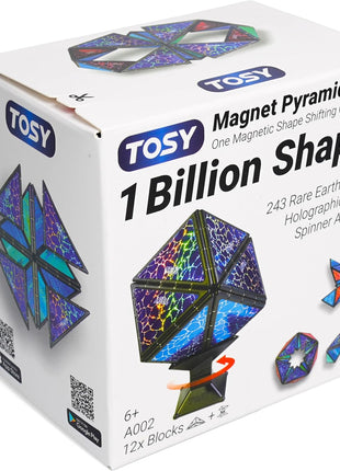 TOSY Magnet Pyramid Stone - 1 Cube Transforms into 1 Billion Shapes, 12 Pieces, 243 Rare Earth Magnets, Holographic Design Magnet Tiles Creative Puzzle STEM/STEAM Toy