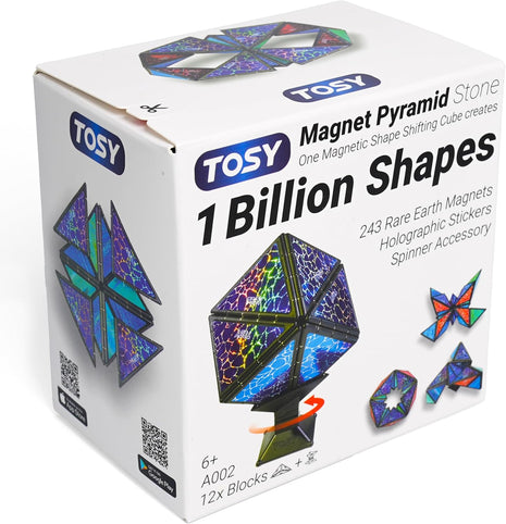 TOSY Magnet Pyramid Stone - 1 Cube Transforms into 1 Billion Shapes, 12 Pieces, 243 Rare Earth Magnets, Holographic Design Magnet Tiles Creative Puzzle STEM/STEAM Toy