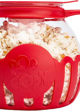 Ecolution Patented Micro-Pop Microwave Popcorn Popper with Temperature Safe Glass, 3-in-1 Lid Measures Kernels and Melts Butter, Made Without BPA, Dishwasher Safe, 3-Quart, Red