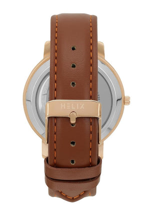 Helix by Timex Analog Watch for Man with Rose Gold Round Dial & Brown Leather Strap Band Water Resistant Men's Wrist Watches - TW063HG00T