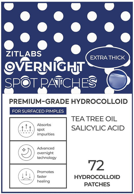 Pimple Patches for Face | Hydrocolloid Acne Patches with Tea Tree Oil & Salicylic Acid | For Zits, Blemishes, Breakouts | Medical-Grade Hydrocolloid | Overnight PM Patches | Pack of 72