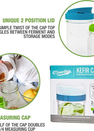 Masontops kefir lid mason jar lids wide mouth mason jar lids living culture grain drainer starter kit for home fermentation 2 packs