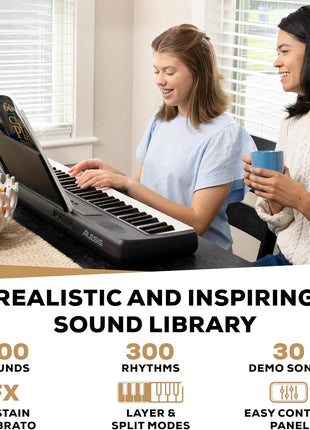 Alesis Melody 61 MK4 61-Key Piano Keyboard | Portable, 300 Voices, Split/Layer Modes, Includes Lessons, for Beginners