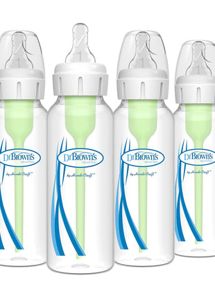 Dr. Brown's Natural Flow Anti-Colic Options+ Narrow Baby Bottle, 8 oz/250 mL, with Level 1 Slow Flow Nipples, 0m+, 4 Pack