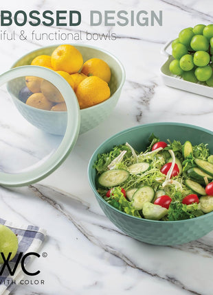 COOK WITH COLOR Mixing Bowls with Lids   12 Piece Plastic Nesting Bowls Set includes 6 Prep Bowls and 6 Lids, Non Slip Bottom and Embossed Design   Microwave Safe (Sage)