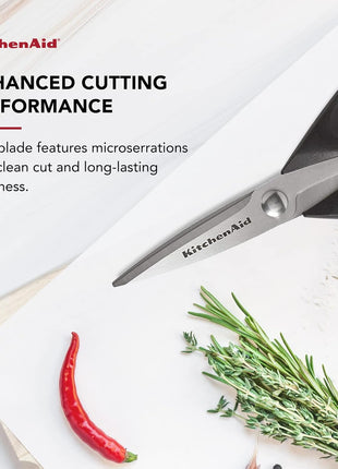 KitchenAid All Purpose Kitchen Shears with Protective Sheath Durable Stainless Steel Scissors, Dishwasher Safe, Soft Grip Comfort Handle, 8.72 Inch, Black