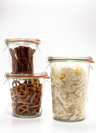 Weck Canning Jars 743 28.7 fl. oz Weck Mold Jars made of Transparent Glass   Eco Friendly Canning Jar   Storage for Food, Yogurt with Air Tight Seal & Lid   3/4 Liter Tall Jars Set   Set of (2 Jars)