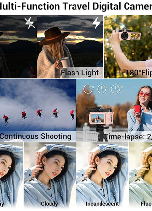 4K Digital Camera for Photography, 75MP WiFi Vlogging Camera for YouTube, 3" 180° Flip Screen Point and Shoot Camera with 64GB SD Card, Anti-Shak & 2 Batteries, Compact Travel Camera for Beginners