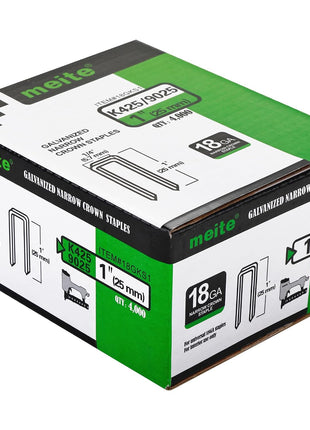 meite 18 Gauge 1/4-Inch Narrow Crown Staples 1-Inch Length Heavy Duty Galvanized Upholstery Staples for Electric or Pneumatic Narrow Crown Stapler Guns (4,000 PCS)