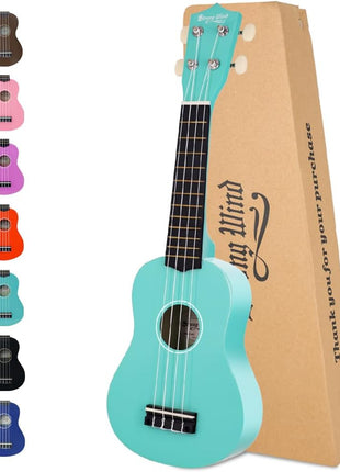 Strong Wind Soprano Ukulele 21 Inch Basswood Ukeleles for Beginners Four Strings Hawaiian Guitar Easter Ukulele for Adults Teenagers(Light Blue)