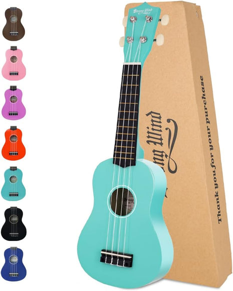Strong Wind Soprano Ukulele 21 Inch Basswood Ukeleles for Beginners Four Strings Hawaiian Guitar Easter Ukulele for Adults Teenagers(Light Blue)
