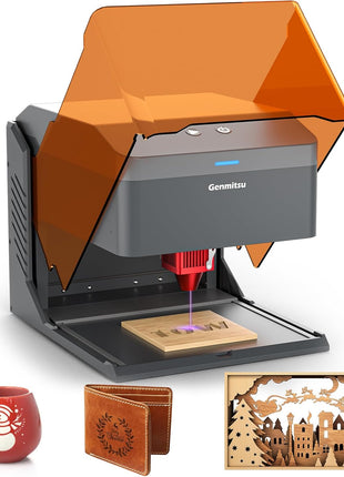 Genmitsu Kiosk 10W 10000mW Laser Engraver, Light Weight & Portable Laser Engraver Machine, Home Laser Cutter with Acrylic Enclosure for Wood/Leather/Metal, 3.9'' x 3.9'' Engraving Area, Safety Class 1