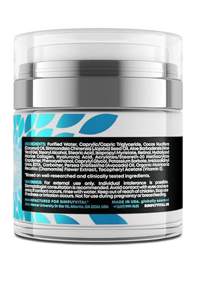 SimplyVital Face Moisturizer Retinol Collagen Hyaluronic Acid Cream 1.7 oz | Anti-Aging, Moisturizer Face Cream for Women & Men, Visibly Firming, Hydrating Neck Care, Day & Night Skin Care, Silky Feel