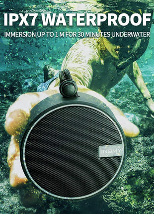 INSMY C12 IP67 Waterproof Shower Bluetooth Speakers Portable Small Speaker | Speakers Bluetooth Wireless,Loud Clear Sound,Support TF Card,Suction Cup,for Outdoor Kayak Canoe Beach Gift (Black)