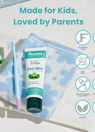 Himalaya Botanique Kids Toothpaste, Cool Mint, Fluoride-Free, Gentle, No Artificial Colors, SLS Free, Gluten Free, Cruelty Free, Vegan, Foaming, 4 Oz, 1 Pack…