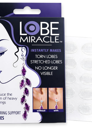 Lobe Miracle- Clear Earring Support Patches - Earring Backs For Droopy Ears - Ear Care Products for Torn or Stretched Ear Lobes (60 Patches)