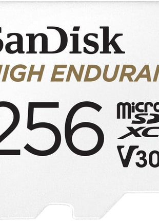 SANDISK 256GB High Endurance Video microSDXC Card with Adapter for dash cam and home monitoring systems - C10, U3, V30, 4K UHD, Micro SD Card - SDSQQNR-256G-GN6IA