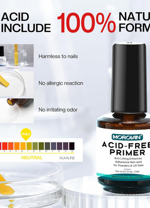 Morovan Professional Natural Nail Prep Dehydrate and Acid-Free Primer, Dehydrator for Acrylic and Gel Nail Polish, Non Acid Primer for UV Gels Fast Dry Superior Bonding Agent Gift Box Set