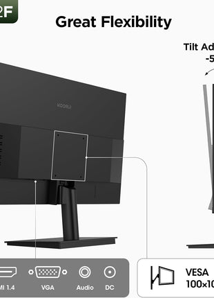KOORUI New 22 Inch Computer Monitor FHD 1080P 120Hz PC Gaming Screen VA Panel Ultra-Slim Display 4000:1 Contrast Ratio with Adpitive Sync (HDMI/VGA/VESA Compatible 100x100mm/Audio Out), Tilt, Black