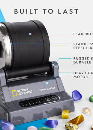 National Geographic Hobby Rock Tumbler Kit for Kids and Adults Ages 8+ | Rough Gemstones, 4 Polishing Grits, Rock Polisher, Geology Science Kit, Rock Tumbling for Kids and Adults, Birthday Gift