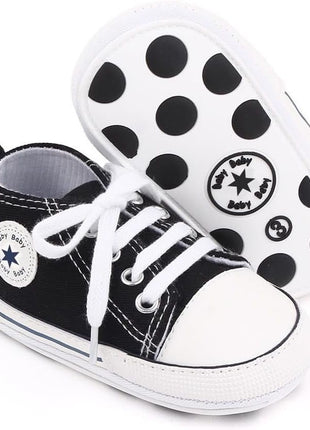 KKIIDDSS Unisex Baby Girls Boys Canvas High-top Shoes, Newborn Infant Anti-Slip Soft Sole Frist Walking Sneakers (A01/White,6-12 Months