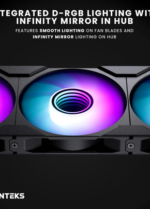 Phanteks M25-120 Gen2 Reversed Blade, 120mm ARGB High Performance Cooling Fans, Daisy-Chain Unified Fan Frame, Infinity Mirror hub, Single Cable Connection, Black