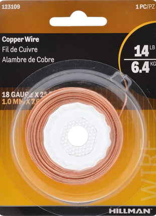 Hillman Bare Copper Wire Rope 18 Gauge Polished Hobby Cable Wire, 25', Corrosion Resistant, Holds 14 lbs, Ideal for Crafts & DIY, Copper | 35263