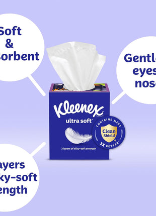 Kleenex Ultra Soft Facial Tissues, 4 Cube Boxes, 60 Tissues per Box