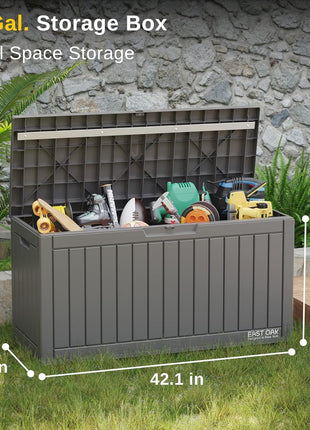 EAST OAK Outdoor Storage Box, 60 Gallon Deck Box Indoor and Outdoor Use, Waterproof Resin Storage Bin for Patio Cushions, Gardening Tools, Lockable, UV Resistant, Grey