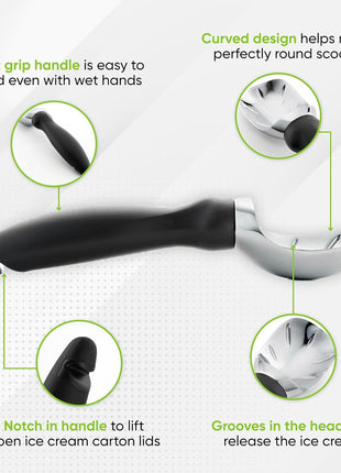 Spring Chef Heavy Duty Ice Cream Scoop with Comfortable Handle   Professional Ice Cream Scooper for Gelato, Sorbet, Cookie Dough, Melon, Frozen Yogurt   Dishwasher Safe Metal Kitchen Tool   Black