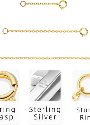 Gold Necklace Extenders 14k Extender Chain 925 Sterling Silver Extension Bracelet Chain Extenders for Necklaces 3 Pcs (1 2 3 Inch)(Gold)