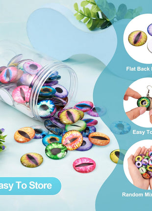 Beadthoven 90pcs 25mm Mixed Style Round Glass Dragon Eye Gem Cover Cabochon for Dome Jewelry Finding Cameo Pendent Doll Making