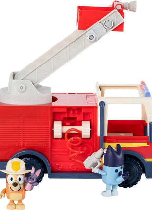 Bluey Firetruck Toy Playset with Firefighter Bingo, Bluey & Bob Bilby, Toddler Fire Truck w/ Spinning Ladder, Water Hoses for Kids Ages 3+