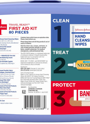 BAND AID Brand Travel Ready Portable Emergency First Aid Kit for Minor Wound Care, Perfect for Home, Car, Travel, Camping Essentials & Outdoor Emergency Kit, 80 Pieces