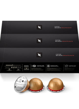 Nespresso Vertuo, Melozio Decaffeinato, 30-Count Espresso Pods | Capsules Medium Roast Pack of 1 Coffee Brews 7.8 oz