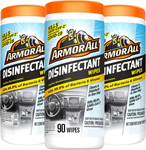 Armor All Car Disinfectant Wipes, Car Cleaning Wipes for Cars, Trucks, Motorcycles, 30 Wipes Each, 3 Pack