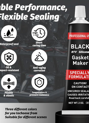 1DFAUL RTV Silicone Gasket Maker, High Temp Silicone Resist Oil, Black,170g | Anti-Freeze RTV Silicone Sealant for Engines, Gearboxes, Pumps, Superchargers