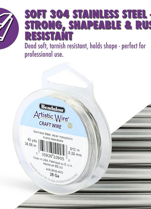 Artistic Wire, 32 Gauge Stainless Steel Craft Wire, 30 yd