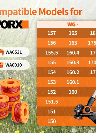 15 Pack (WA0010)Replacement Trimmer Line Spool Compatible with Worx Weed Eater, 0.065 inch Trimmer Line Refills for Worx Trimmer,Weed Wacker String Replacement Parts(12 Trimmer Spools,3 Trimmer Caps)